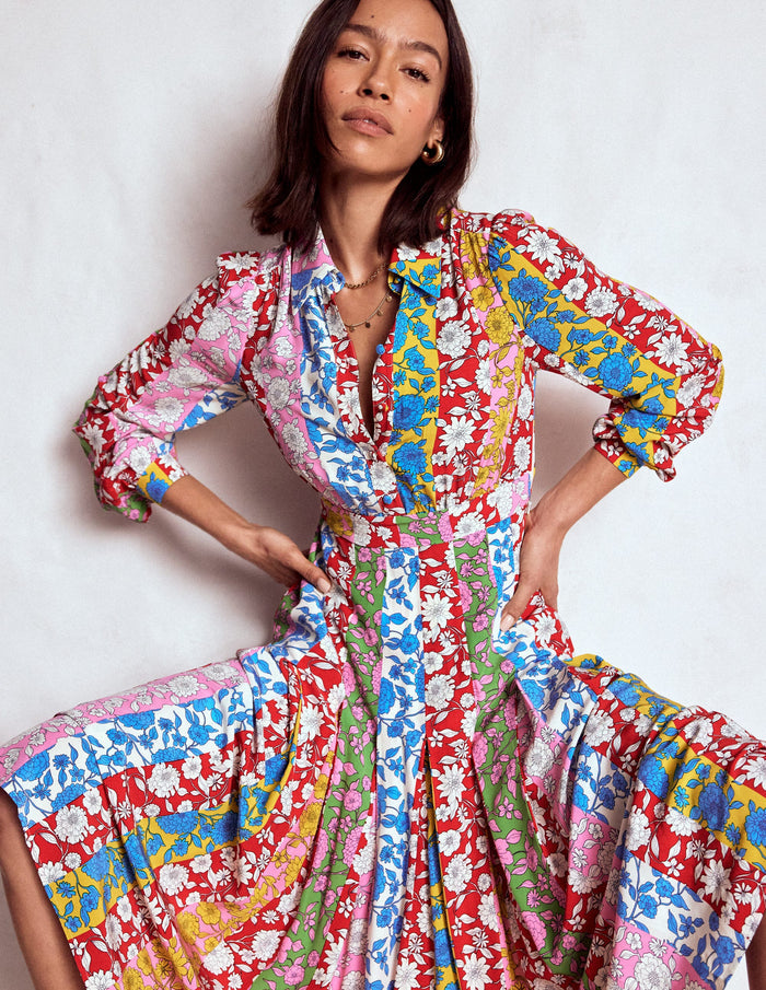 Pleat Skirt Shirt Dress Multi, Dahlia Trail Stripe