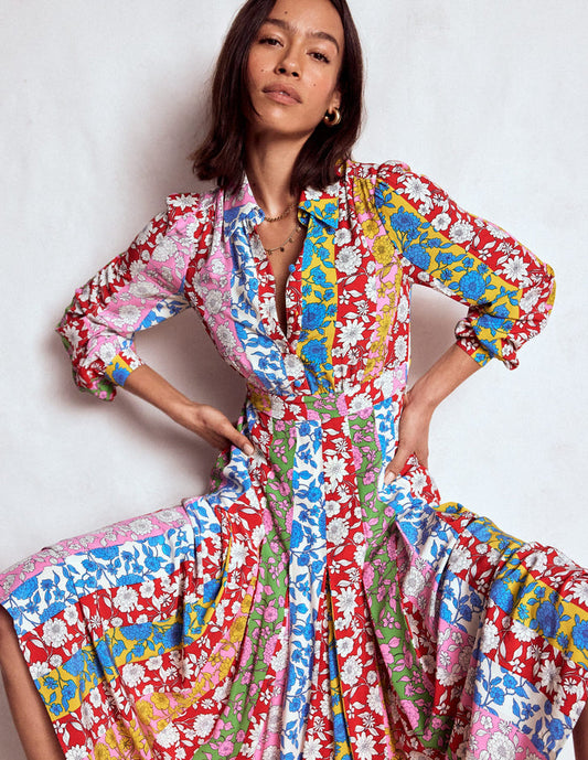 Pleat Skirt Shirt Dress Multi, Dahlia Trail Stripe