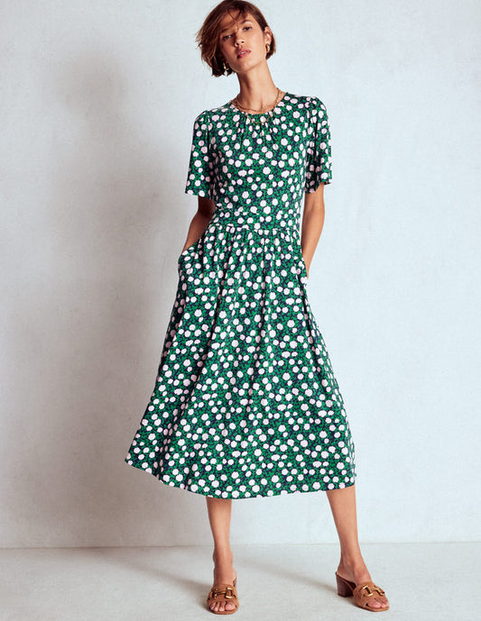 Louisa Jersey Midi Dress Rich Emerald, Floweret Vine