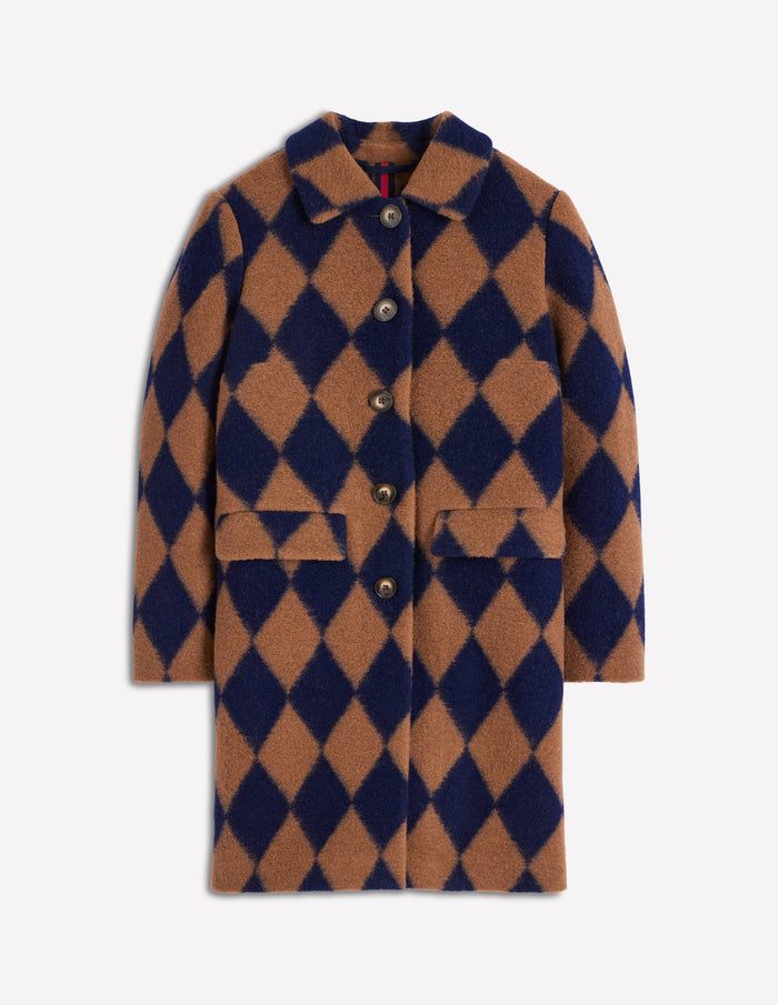 Edinburgh Swing Coat Camel and Navy Argyle
