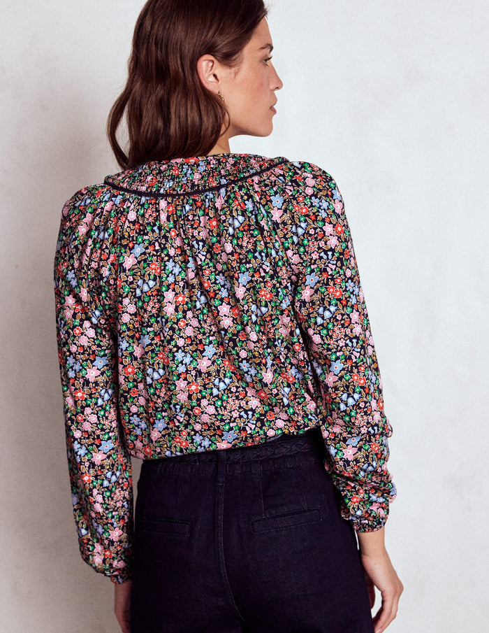 Georgia Smocked Jersey Top Navy and Multi, Flowerbed