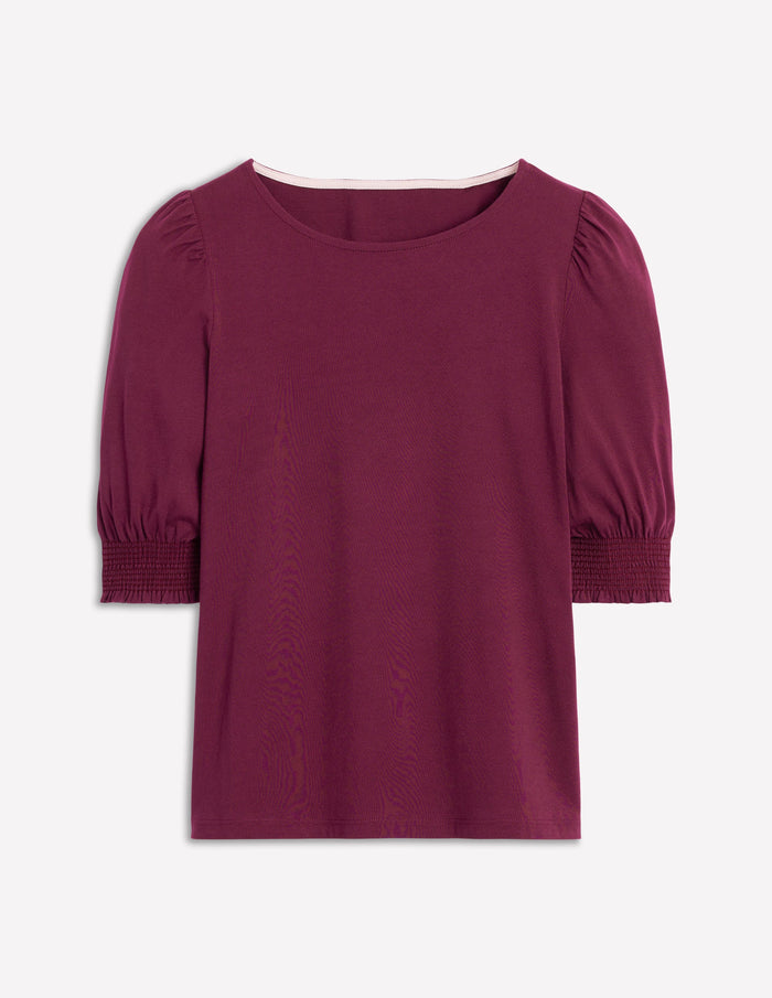 Short Sleeve Smocked Cuff Top Deep Wisteria