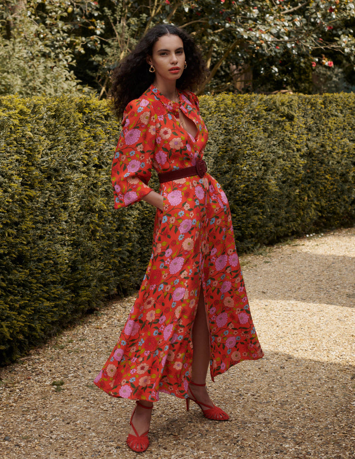 Mae Occasion Maxi Shirt Dress Firecracker Red, Dahlia Trail