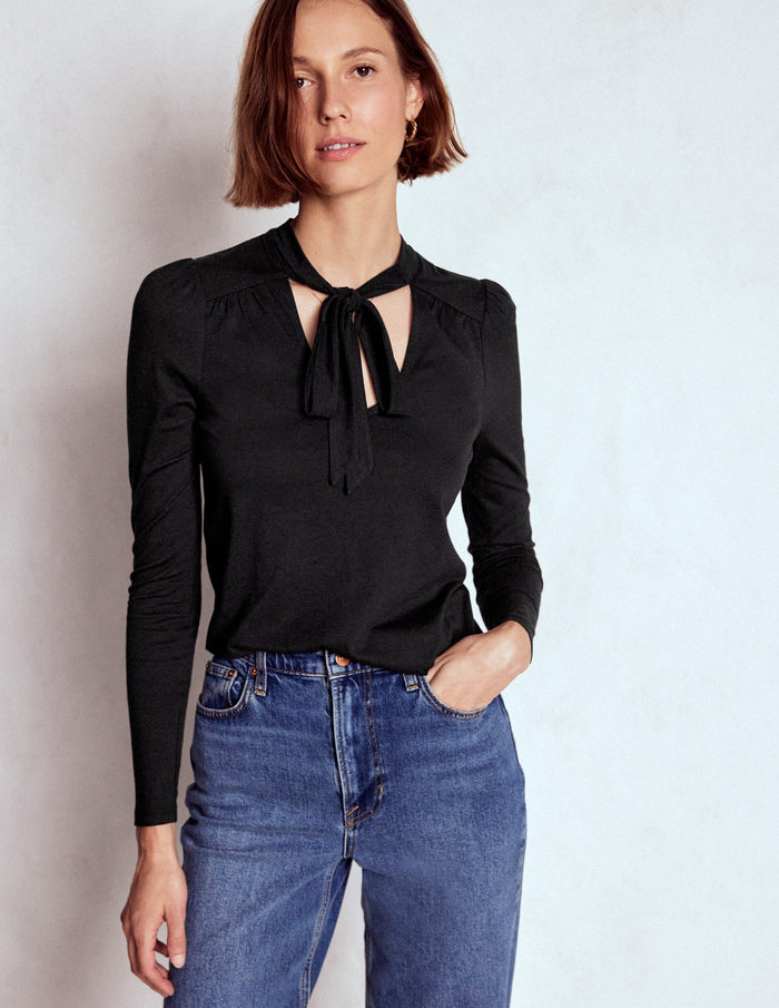 Tie Neck Supersoft Top Black