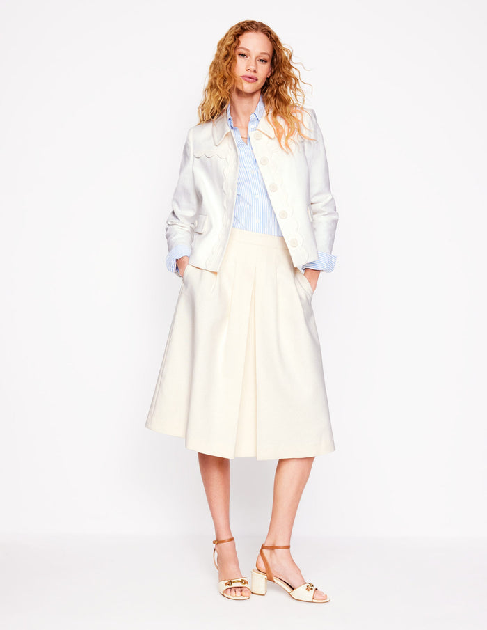 Pleat Detail Midi Skirt Ivory
