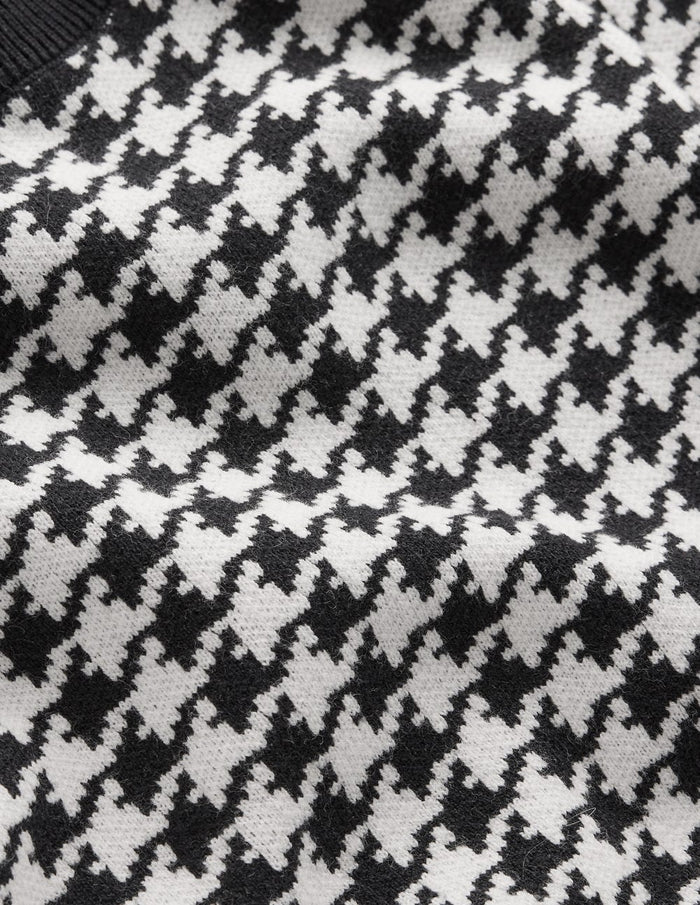 Maria Button Knitted Dress Black and Ivory Dogstooth
