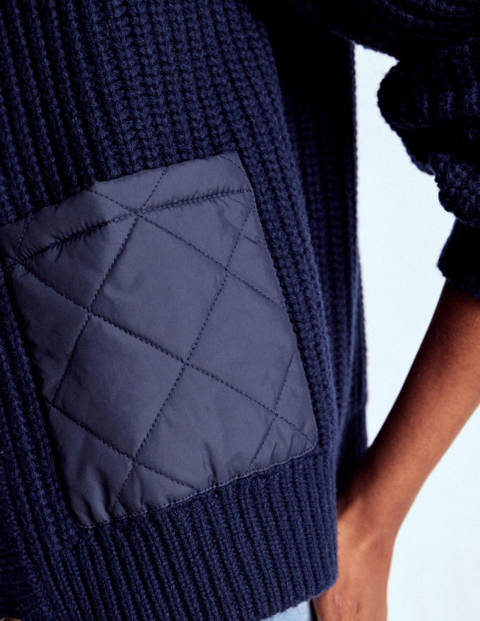Short Quilted Knitted Jacket Navy