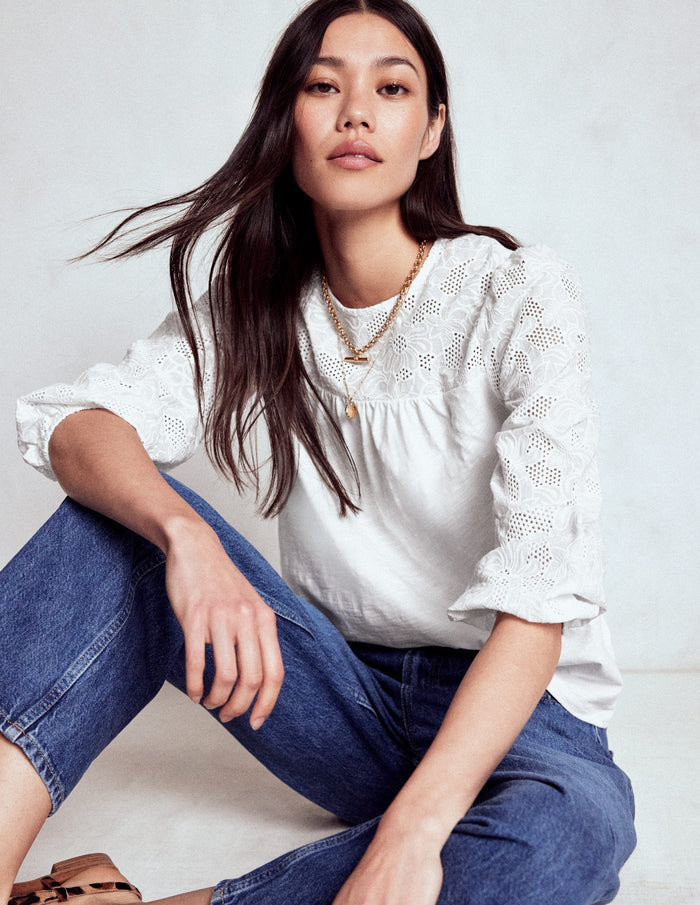 May Broderie Top White