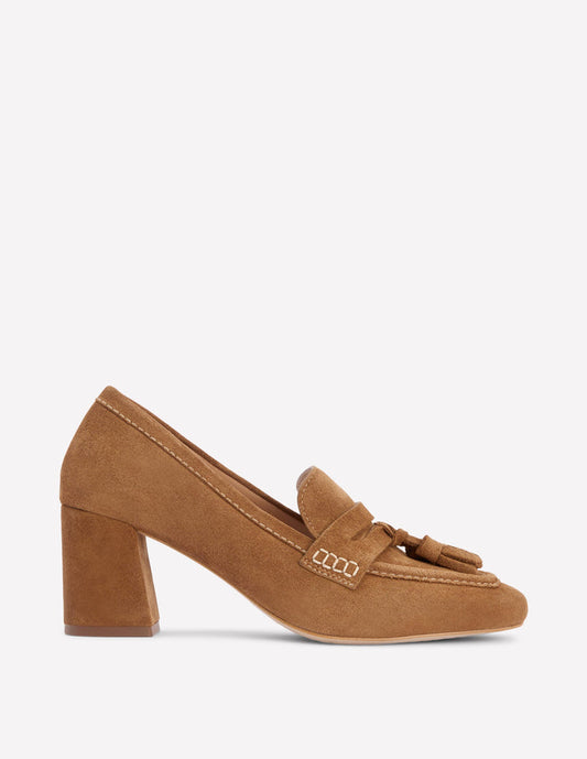 Sol Block Heeled Penny Loafers Tan