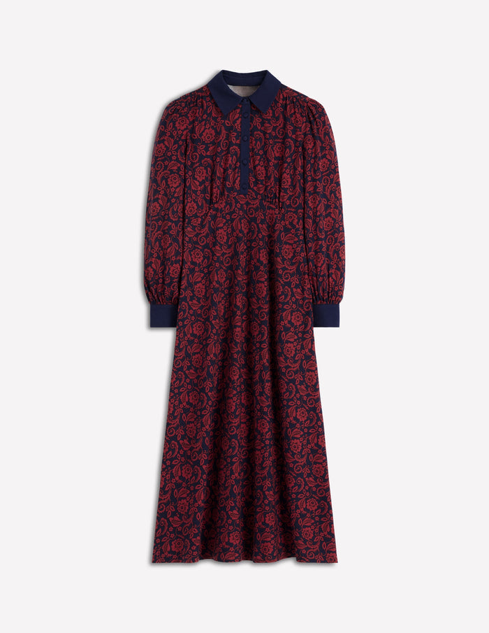 Empire Waistline Shirt Dress Red, Ornate Flora