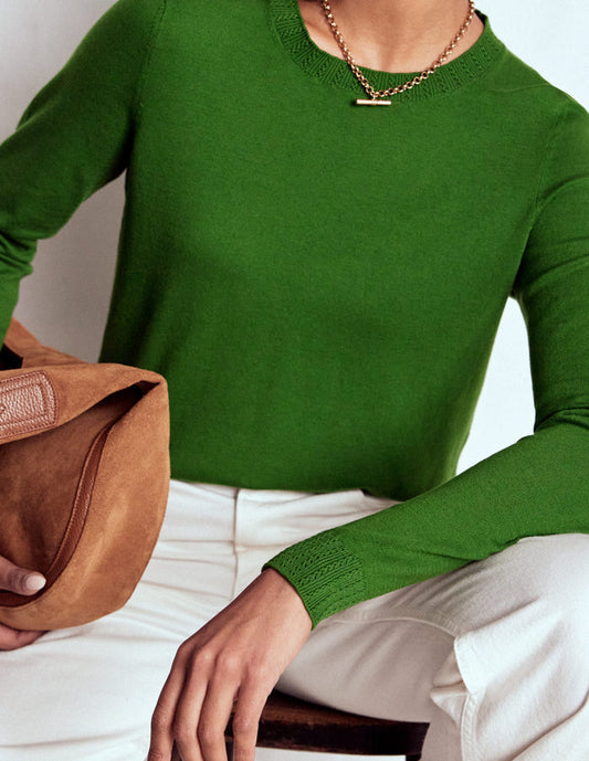 Emilia Cotton Crew Sweater Promenade Green