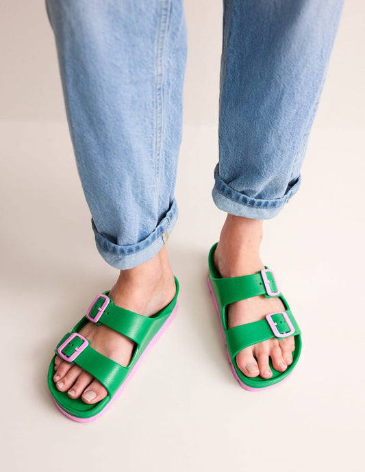 Lyla Double Buckle Sliders Rich Emerald/Soft Pink