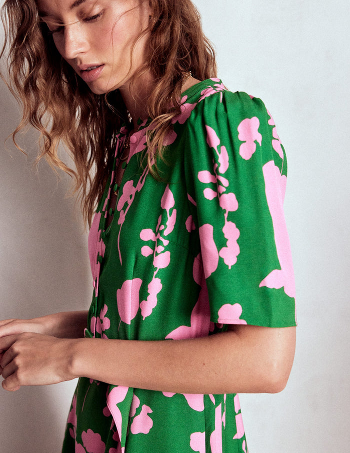 Kate Puff Sleeve Belted Dress Highland Green, Dainty Sprigs