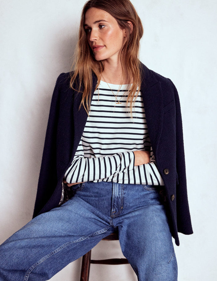 Olivia Long Sleeve Breton Ivory, Navy