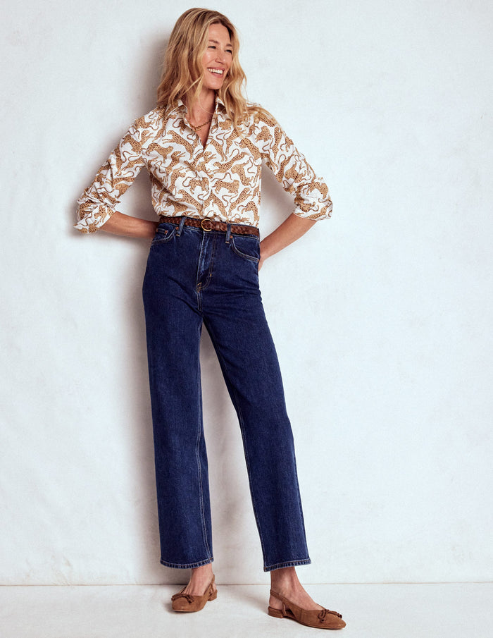 Sienna Cotton Shirt Ivory, Leaping Leopard