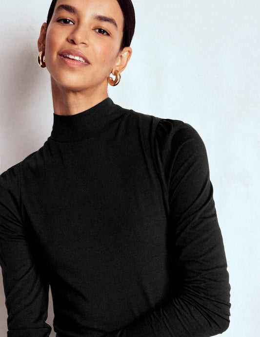 Puff Shoulder Jersey Top Black