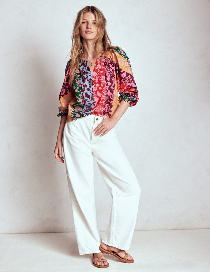 Long Sleeve Notch Top Multi, Ornate Vine