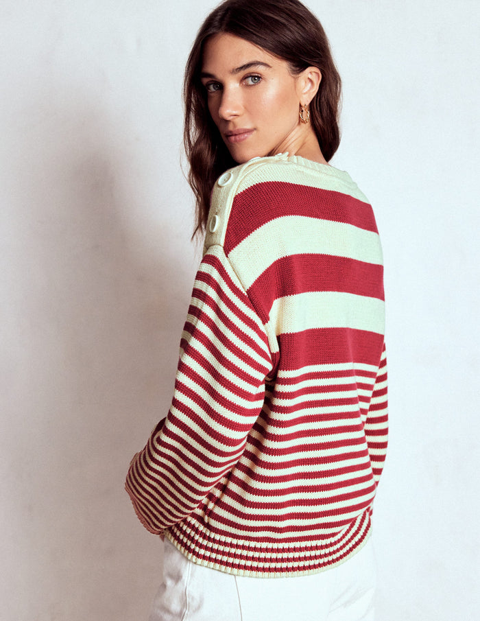 Jemma Chunky Cotton Sweater Warm Ivory/ Terracotta