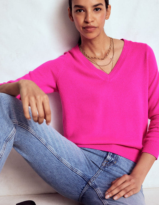 Eva Cashmere V-Neck Sweater Pop Pansy