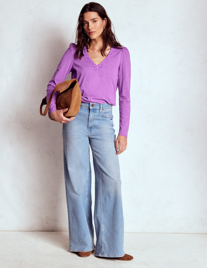 Flora Lace V-neck Top Amethyst Purple