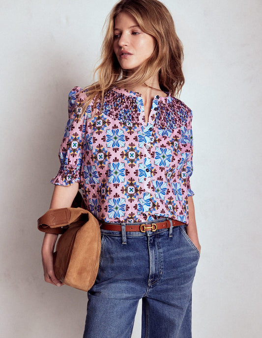 Effie Short Sleeve Top Formica Pink, Bloom Mosaic