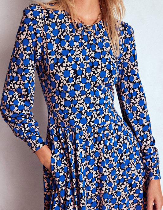 Alexandra Jersey Midi Dress Kingfisher Blue, Floweret Vine