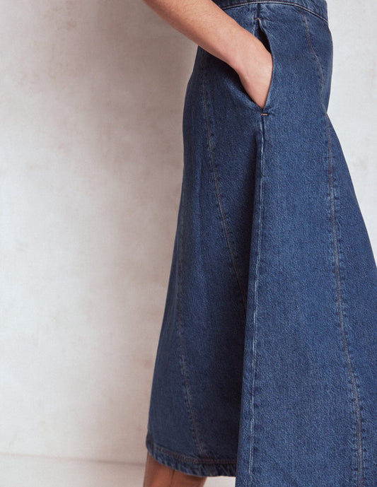 Joy Panelled Denim Skirt Mid Wash