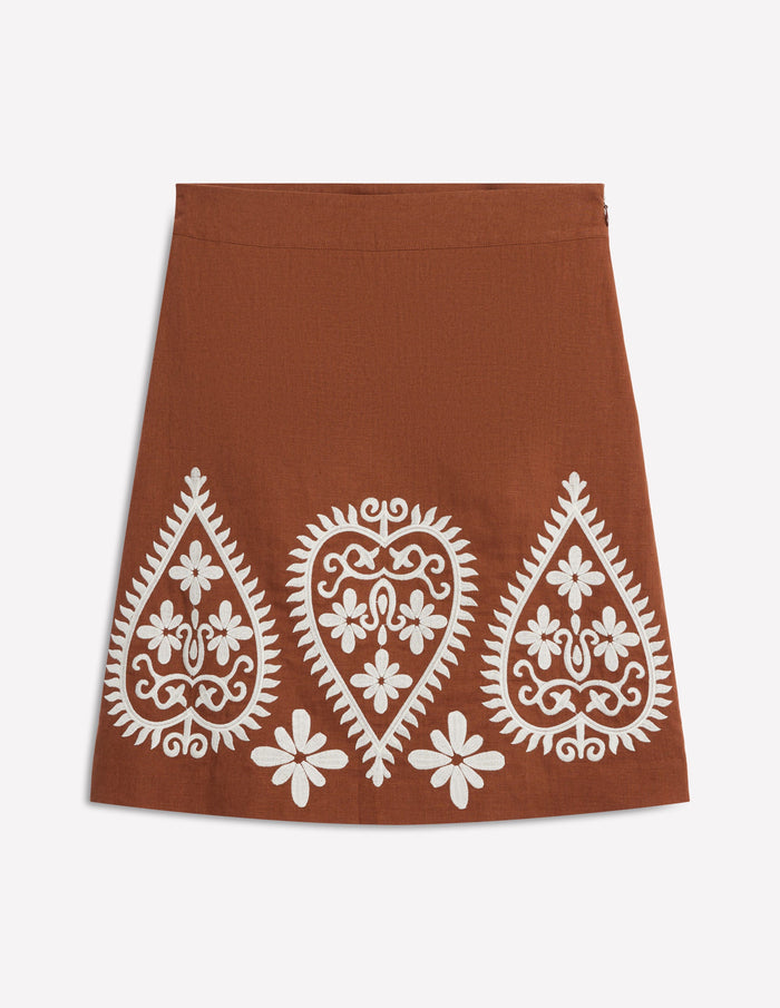 Embroidered Linen Skirt Russet Embroidery