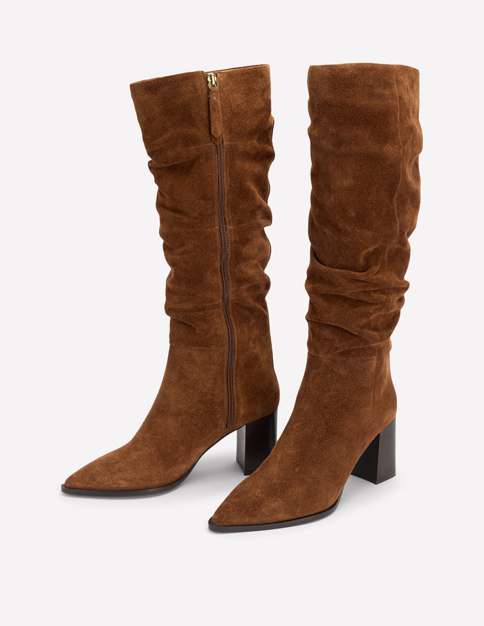 Vera Block Heel Point Boots Tan