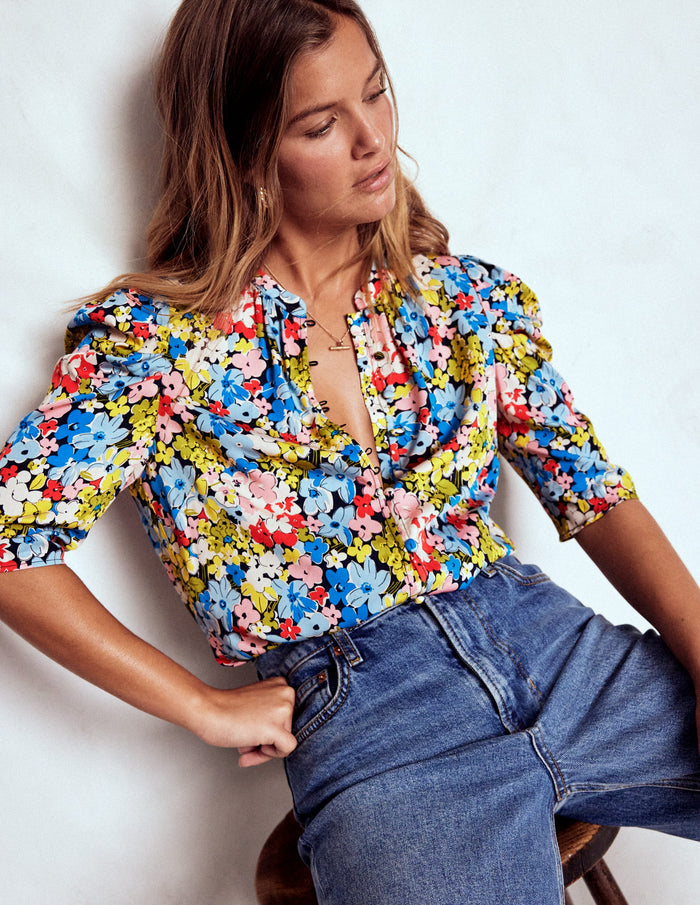 Mutton Sleeve Smart Top Multi, Flowerbed Cluster