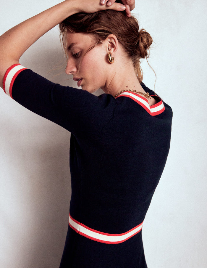 Tipped Bow Dress Navy
