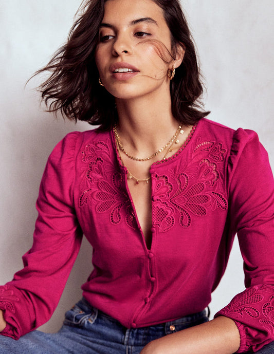 Cutwork Detail Jersey Top Vibrant Pink
