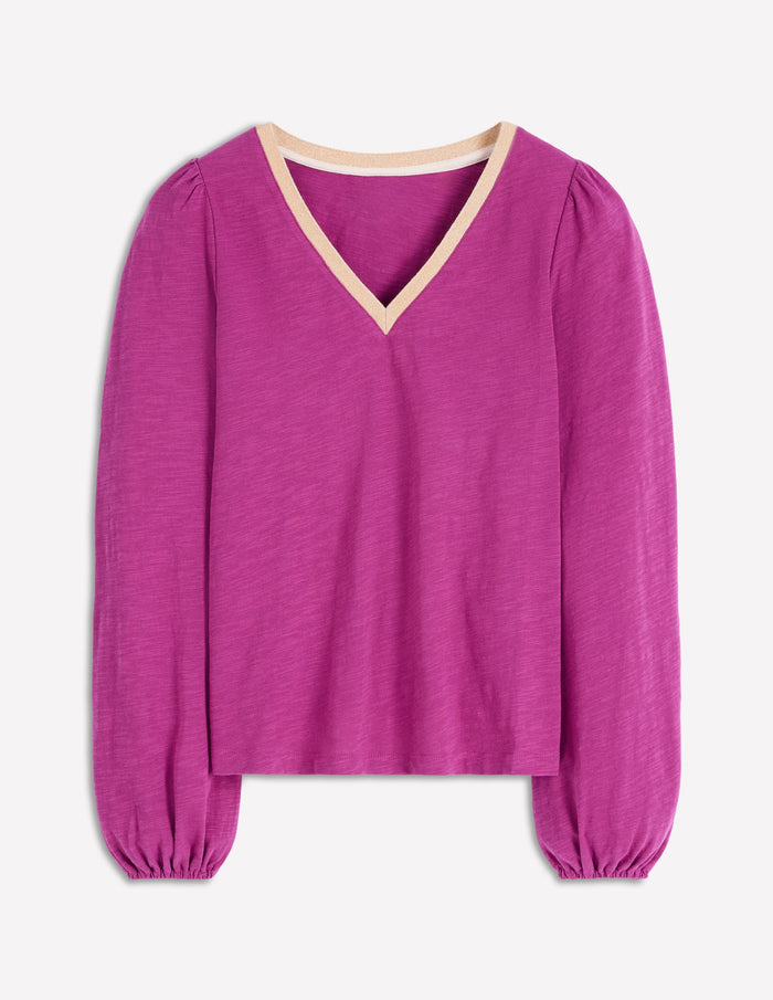 Metallic Trim Long Sleeve Top Rich Magenta