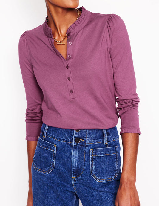 Supersoft Frill Henley Top Purple Damson