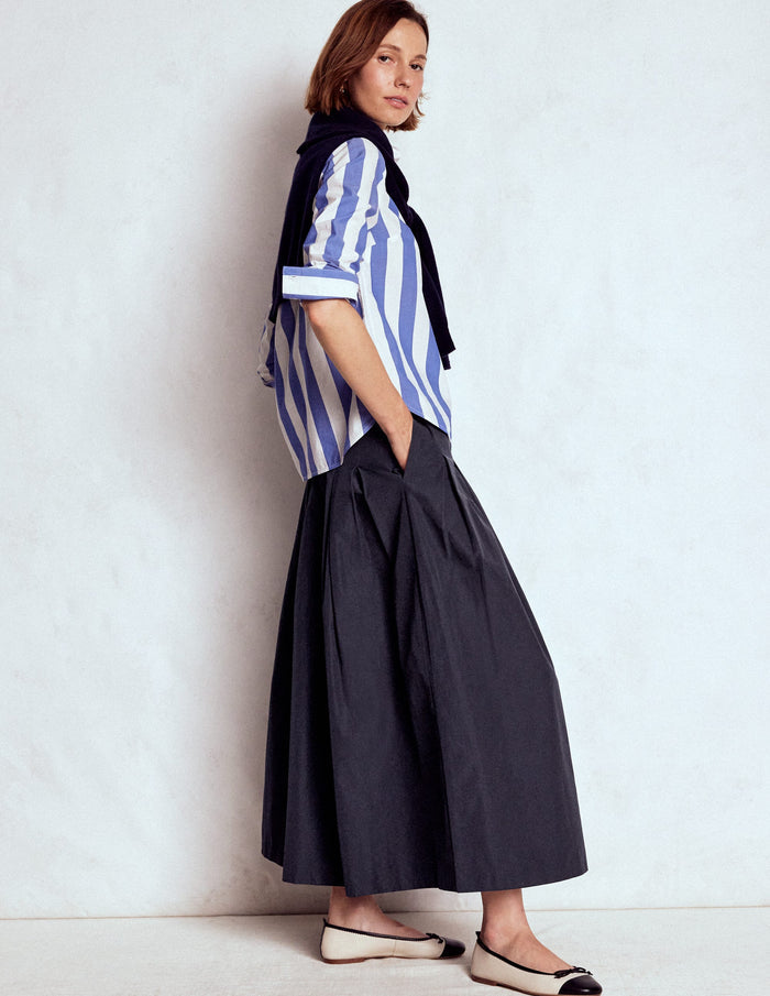 Valentina Taffeta Midi Skirt Navy