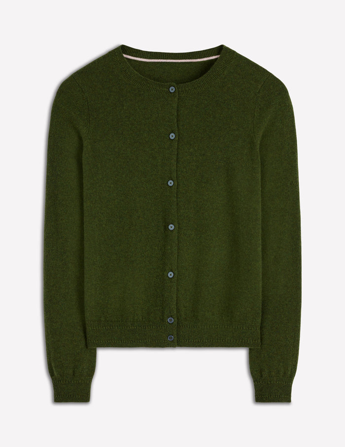 Eva Cashmere Crew Cardigan Leaf Green Melange
