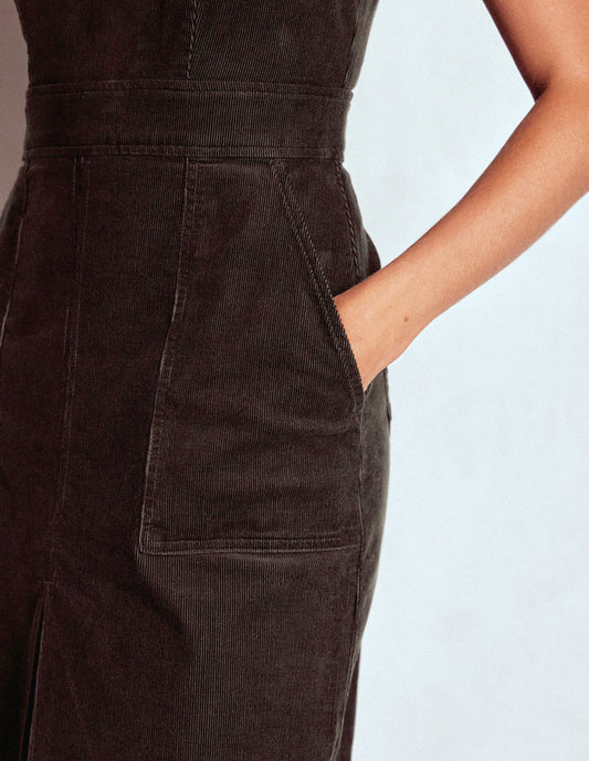 Ula Box Pleat Cord Midi Dress Espresso