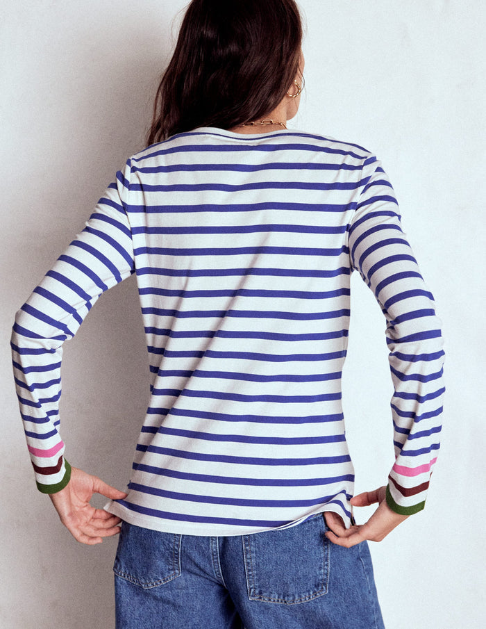 Olivia Long Sleeve Breton Kingfisher Blue, Multi Cuff
