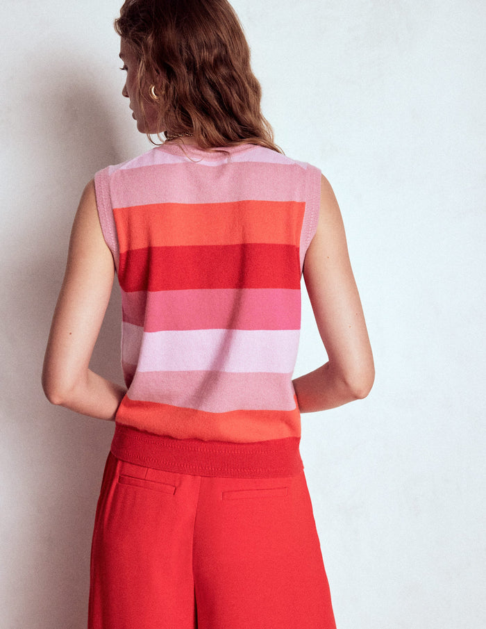 Eva Cashmere Vest Pink/ Orange Stripe