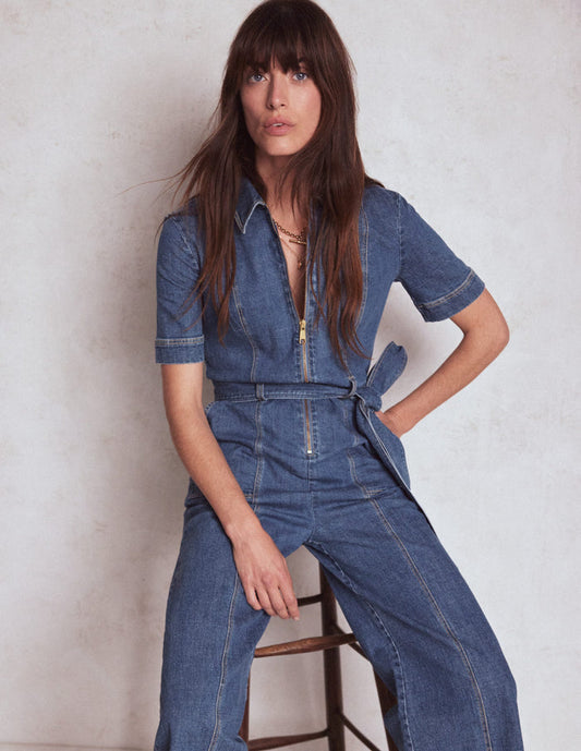 Zip Up Denim Jumpsuit Mid Vintage