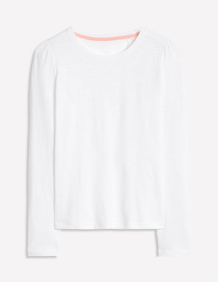 Cotton Crew Long Sleeve Top White