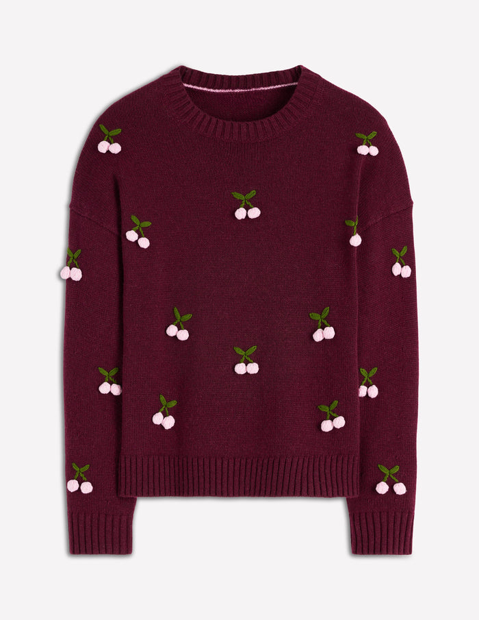 Natalie Embroidered Sweater Chestnut Melange, Cherry