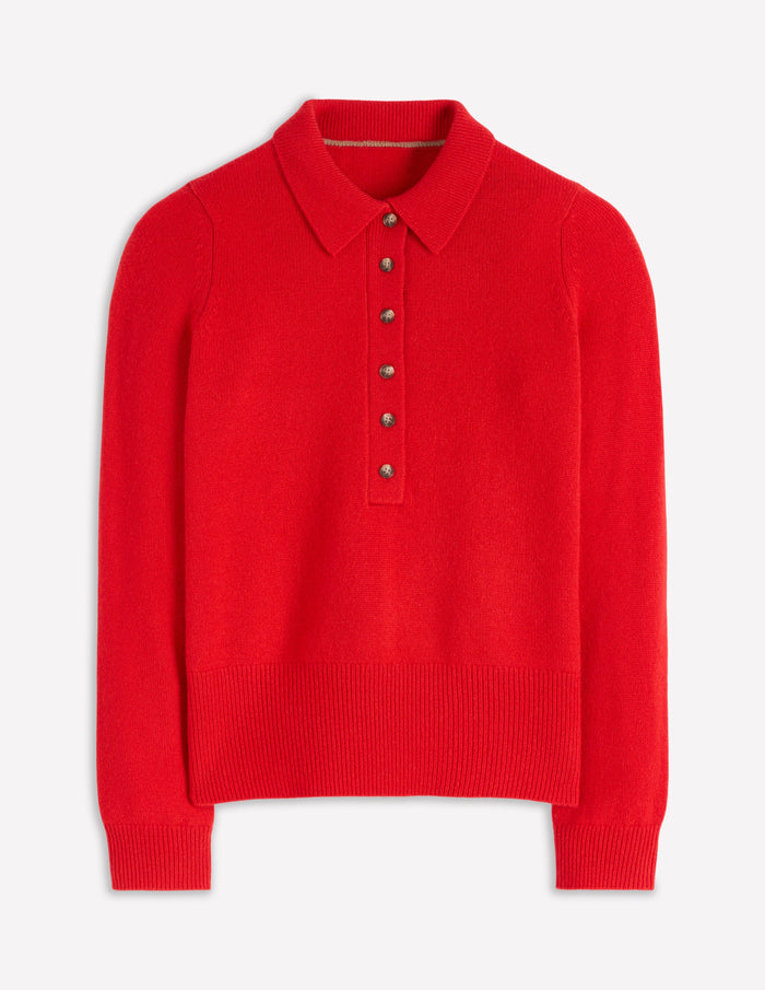 Collared Cashmere Sweater Poppy Red