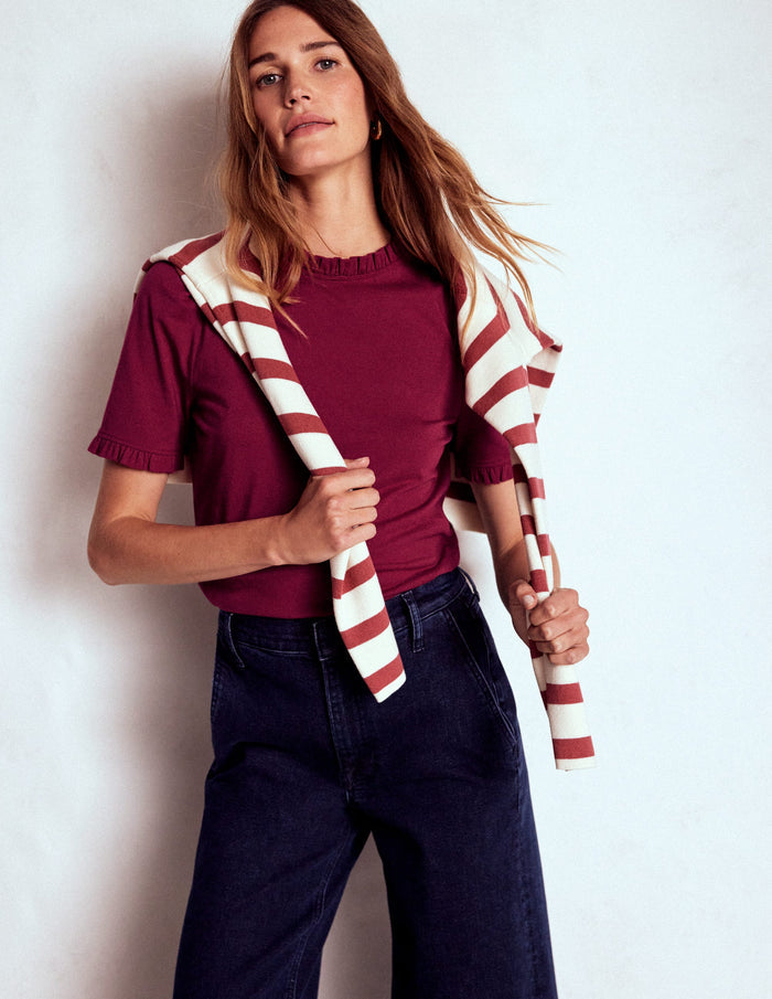 Supersoft Frill Detail T-shirt Burgundy Red