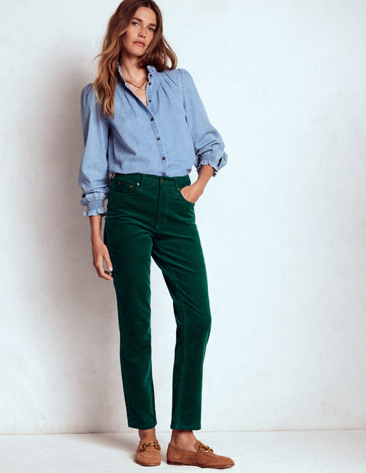 High-Waisted Cord Slim Jeans Emerald Night