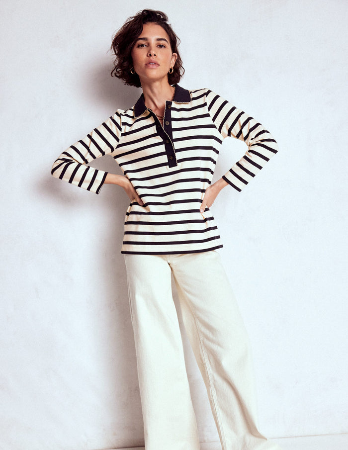 Collared Mariner Ivory and French Navy Stripe