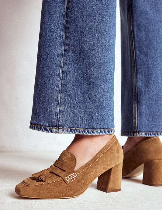 Sol Block Heeled Penny Loafers Tan