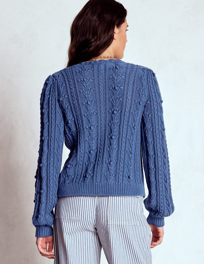 Cotton Textured Cardigan Denim Blue