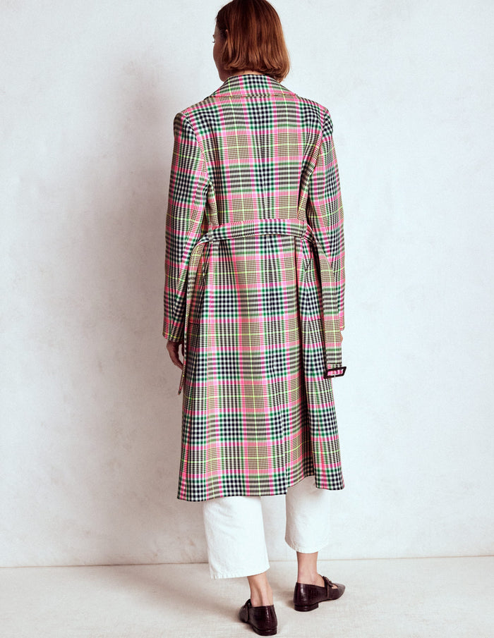Lancaster Belted Mac Brown, Neon Pink Check