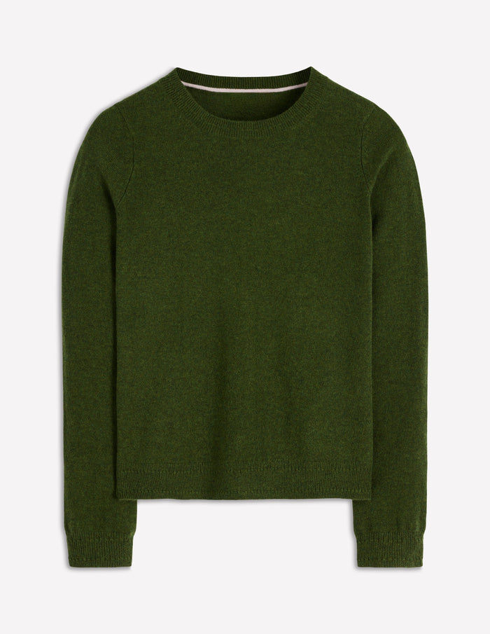 Eva Cashmere Crew Neck Sweater Leaf Green Melange